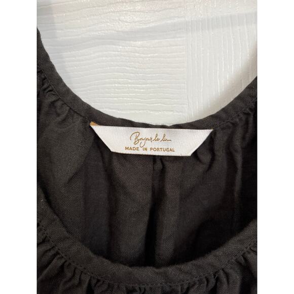 Bonjour Le Lin 100% Linen Black Ester Sleeping Dress with Ruffles Large - Picture 7 of 9